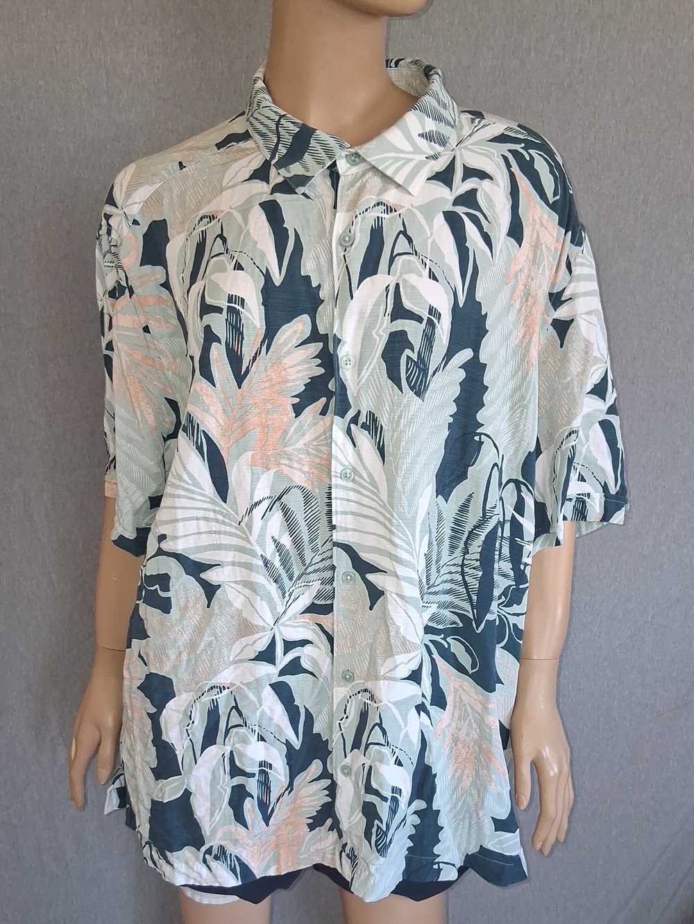 Cubavera Short-Sleeve Tropical Print Shirt in Teal, White & Peach